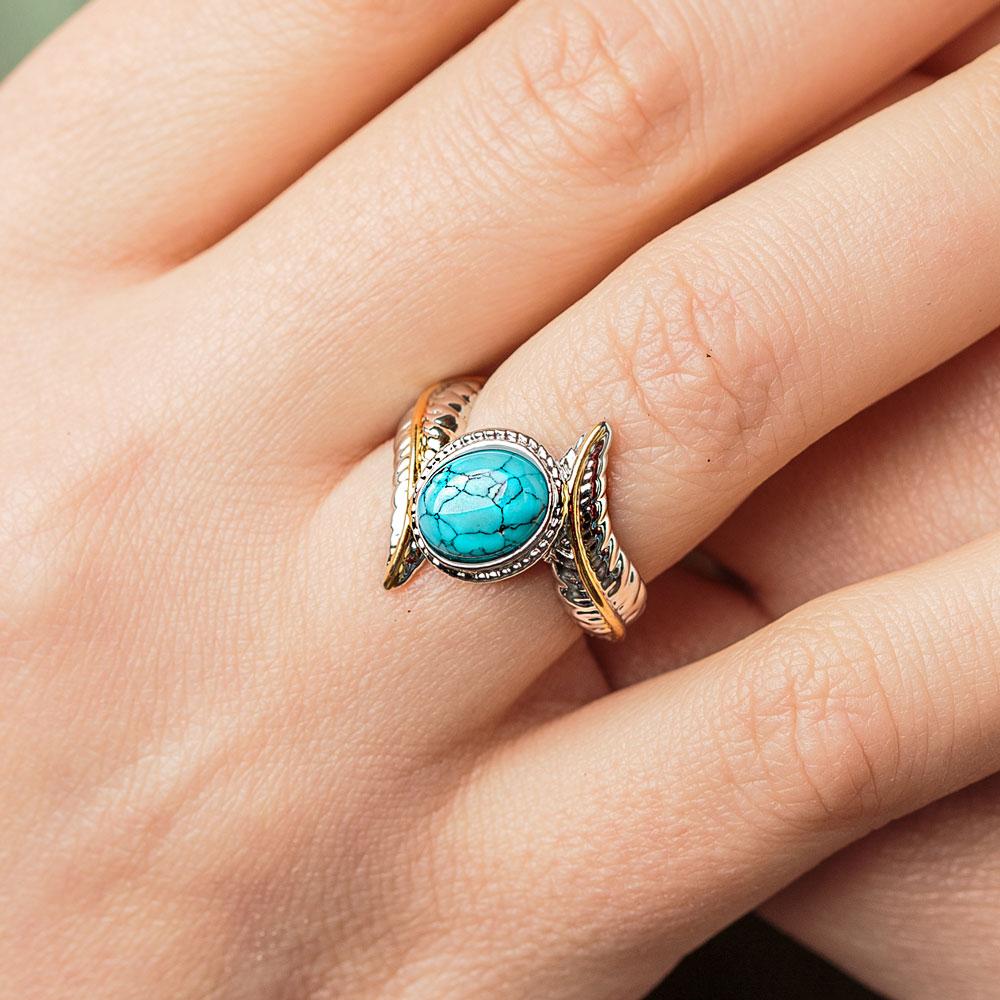 Feather Turquoise Crystal Ring