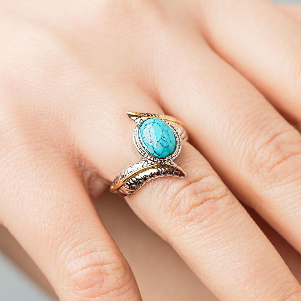 Feather Turquoise Crystal Ring