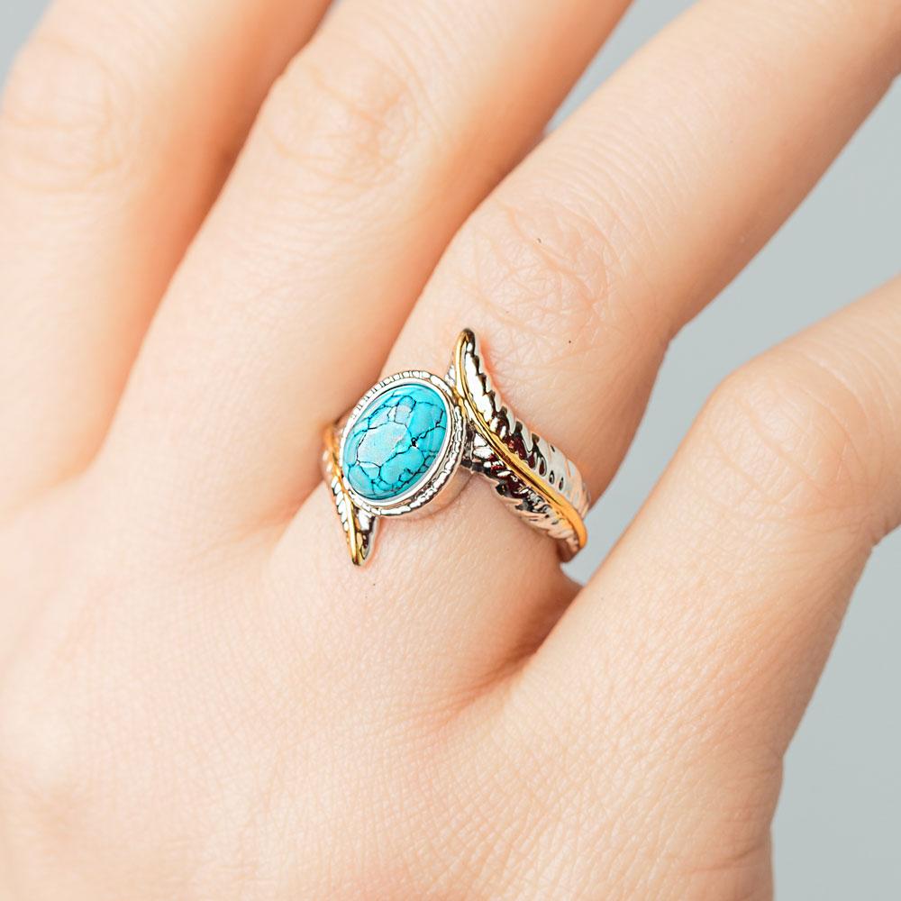 Feather Turquoise Crystal Ring