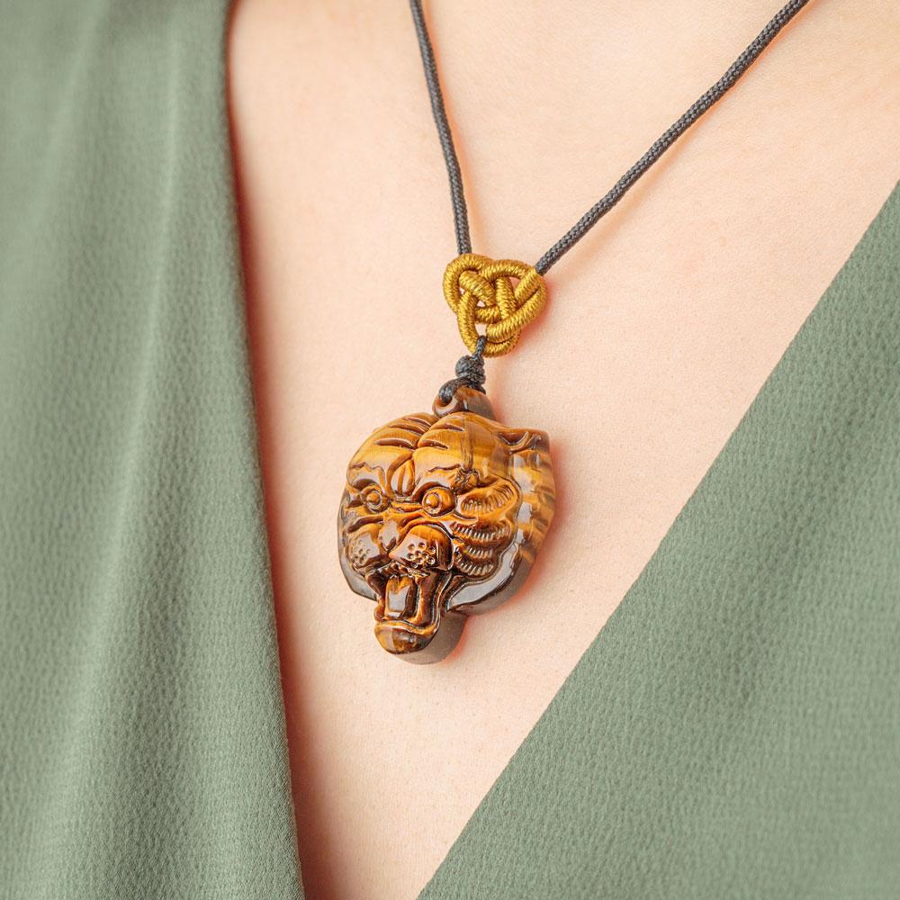 Tiger-Shaped Tiger's Eye Crystal Power Necklace