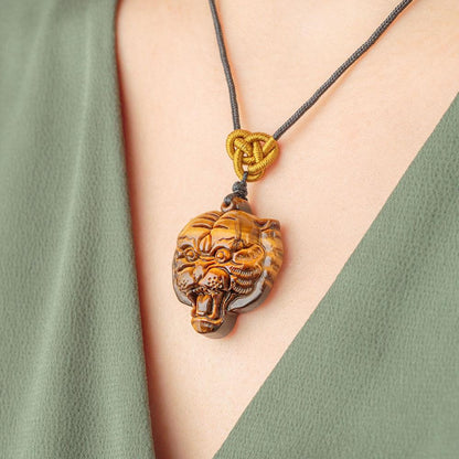 Tiger-Shaped Tiger's Eye Crystal Power Necklace