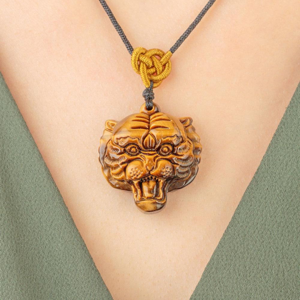 Tiger-Shaped Tiger's Eye Crystal Power Necklace