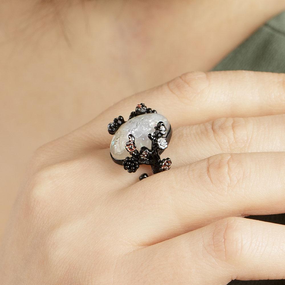 Midnight Blossom Opal Crystal Ring
