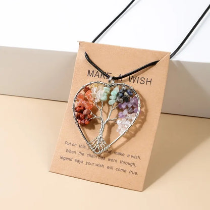 Change Better 7 Chakras Tree Of Life Pendant Necklace Gold Color Wisdom Natural Crystal Chip Beads Reiki Healing Jewelry Gift