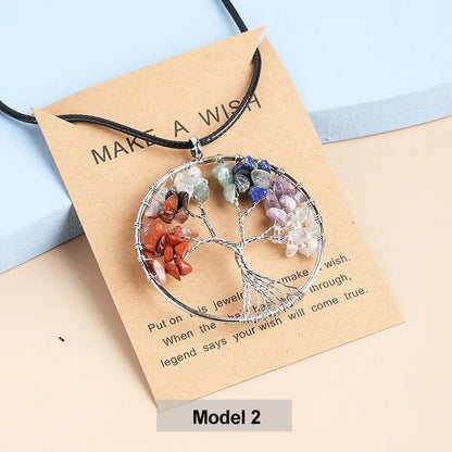 Change Better 7 Chakras Tree Of Life Pendant Necklace Gold Color Wisdom Natural Crystal Chip Beads Reiki Healing Jewelry Gift