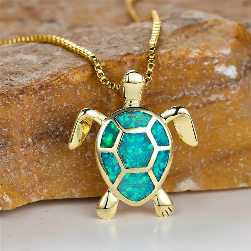 Ocean's Promise Opal Turtle Necklace