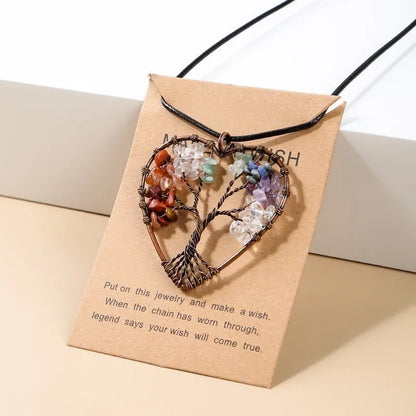 Change Better 7 Chakras Tree Of Life Pendant Necklace Gold Color Wisdom Natural Crystal Chip Beads Reiki Healing Jewelry Gift