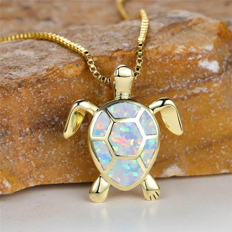 Ocean's Promise Opal Turtle Necklace