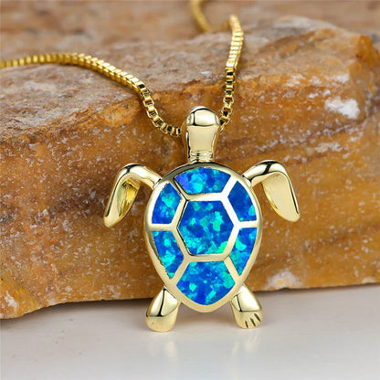 Ocean's Promise Opal Turtle Necklace