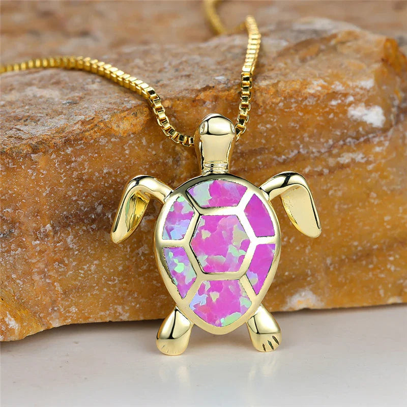 Ocean's Promise Opal Turtle Necklace