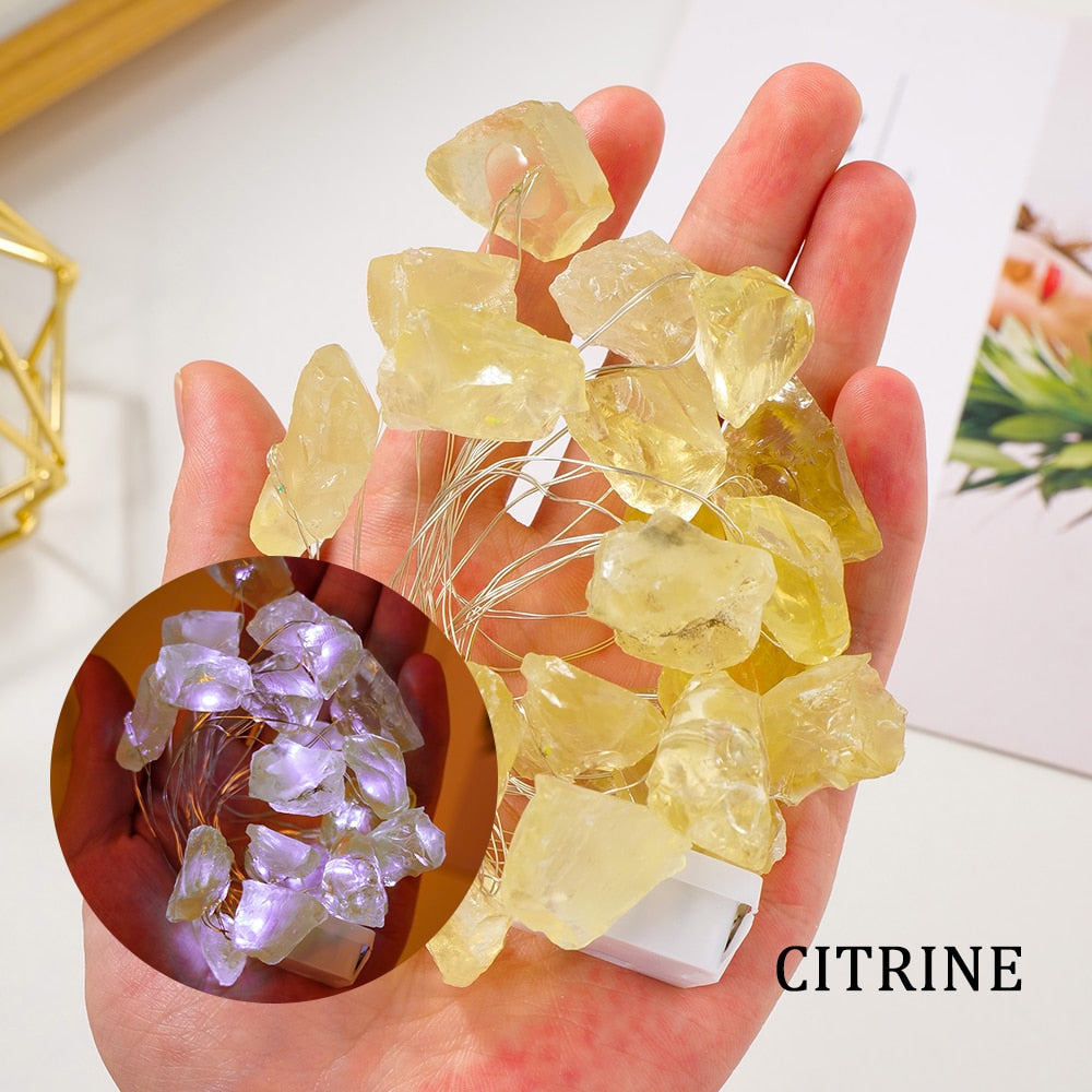 Crystal Fairy Lights – Natural Gemstone LED String Lights for Magical Home Décor