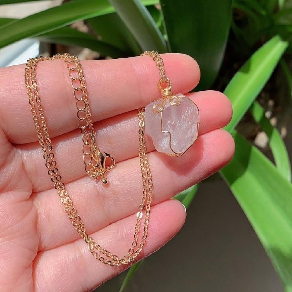 Raw Rose Quartz Golden Wire Necklace