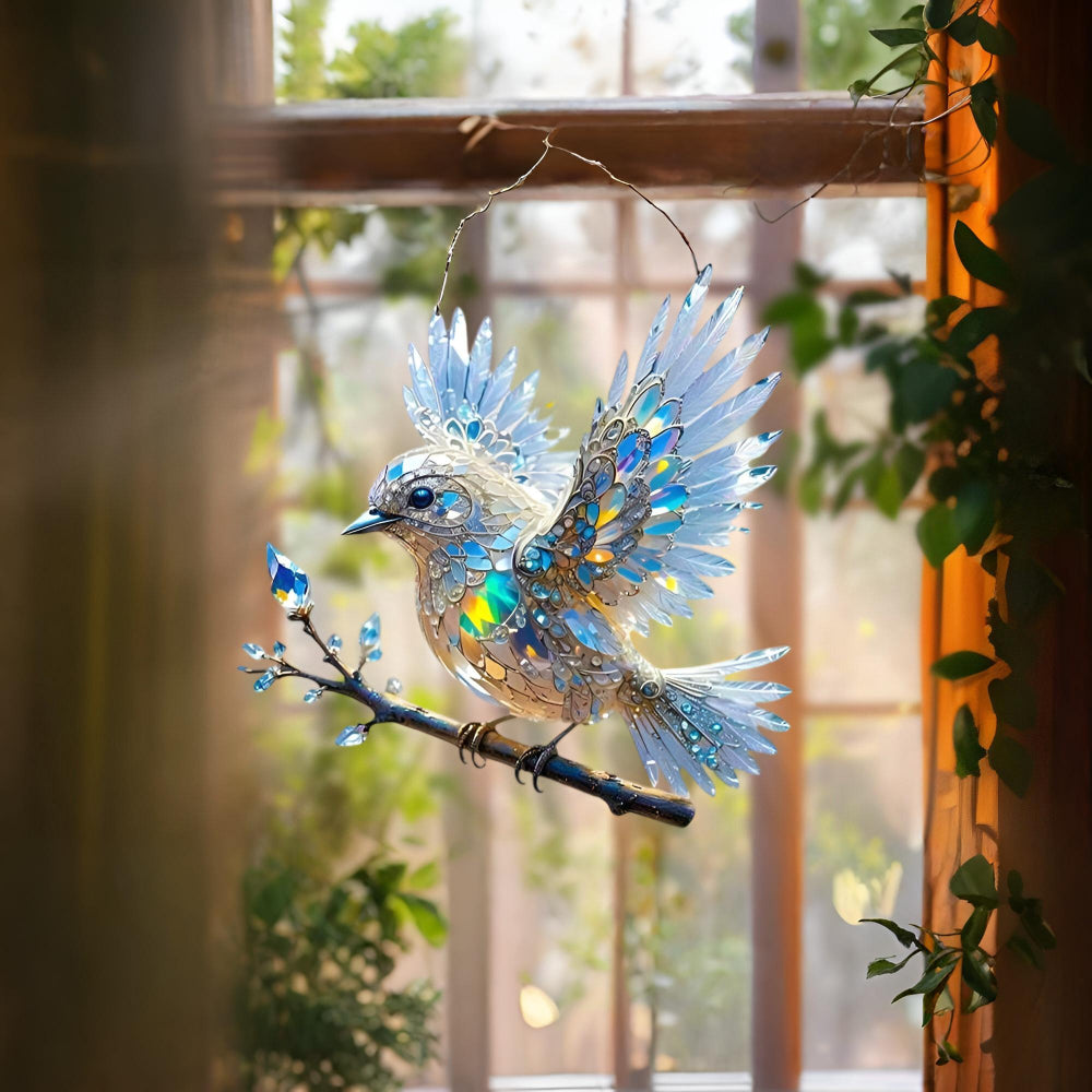 Window Suncatcher Stained Glass Bluebird Acrylic Hanging Decor