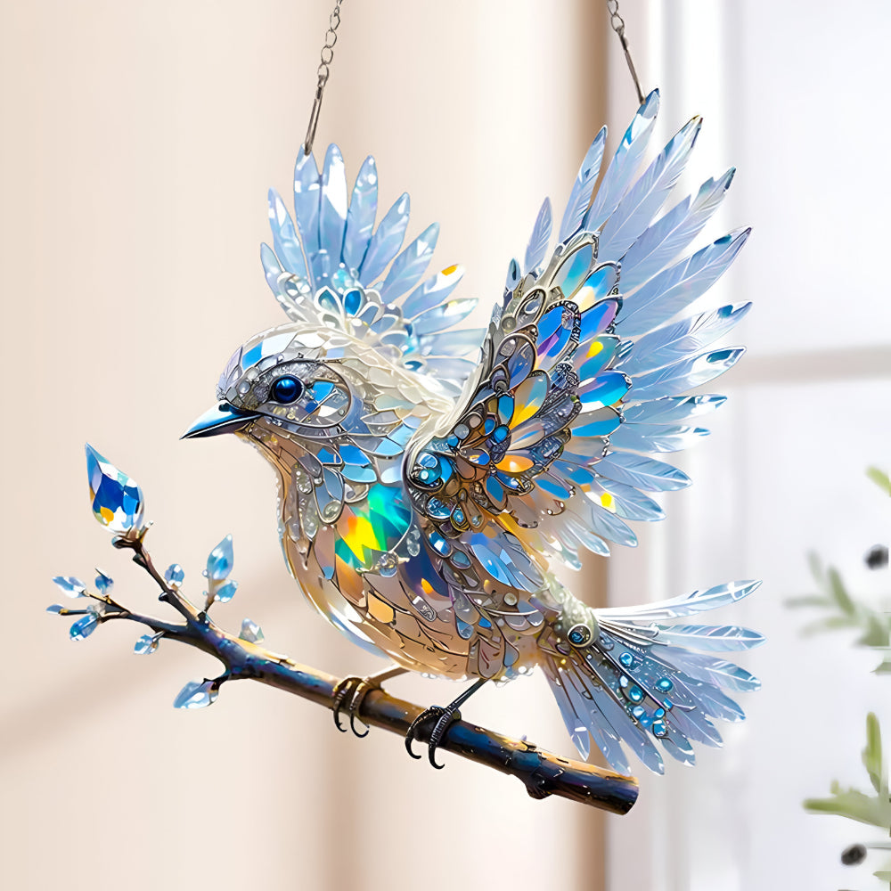 Window Suncatcher Stained Glass Bluebird Acrylic Hanging Decor