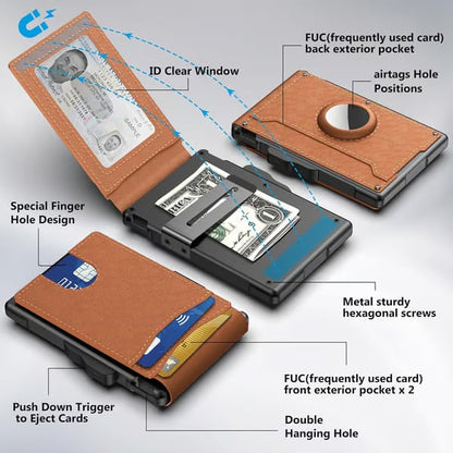 🔥Last Day 49% OFF🔥Wallet for Men - with Pop Up Aluminum Case Money Clip Slim Leather Slots Credit Card Holder Bifold Minimalist Wallet