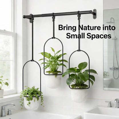 🌿Adjustable Hanging Window Planter Set – Metal Rod Plant Hanger with 3 Pots for Indoor & Outdoor Green Display