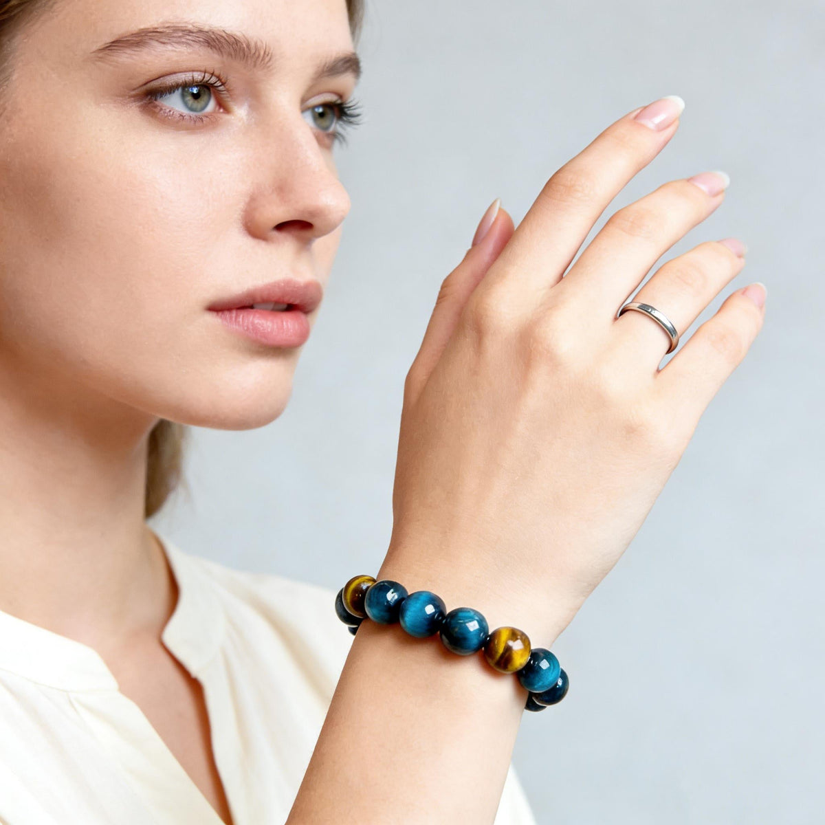 Natural Blue Tiger Eye & Golden Tiger Eye Beaded Bracelet
