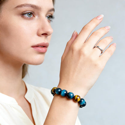 Natural Blue Tiger Eye & Golden Tiger Eye Beaded Bracelet