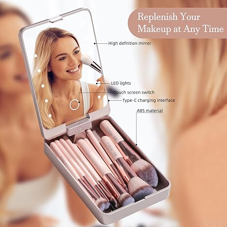 💖Hot Sale 50% OFF💖Travel Makeup Brush Set with LED light