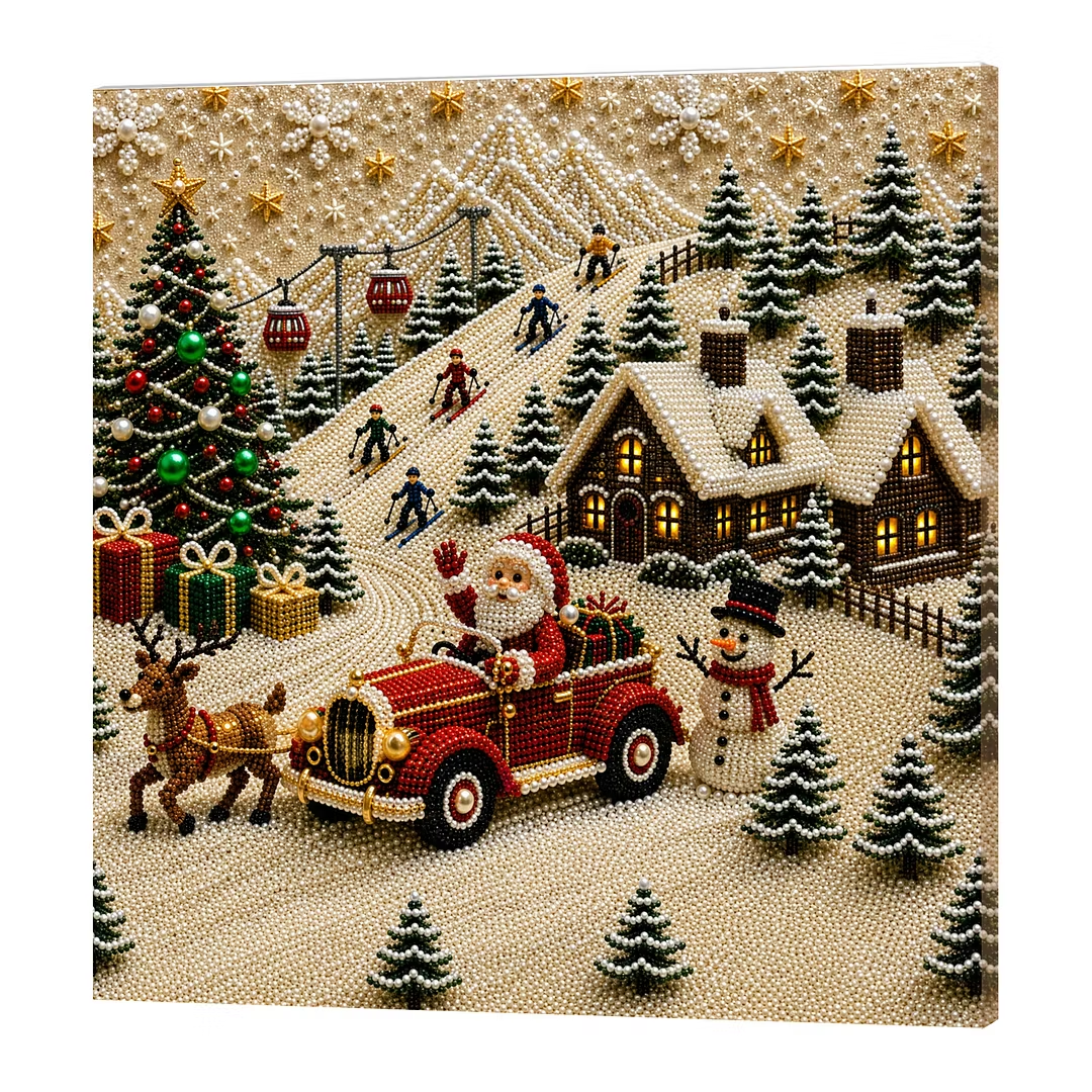 Christmas Train DIY Pearl Painting Art Kits for Home Wall Decor 30x30cm With Frame