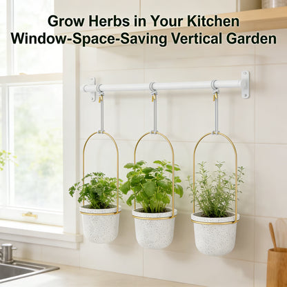 🌿Adjustable Hanging Window Planter Set – Metal Rod Plant Hanger with 3 Pots for Indoor & Outdoor Green Display