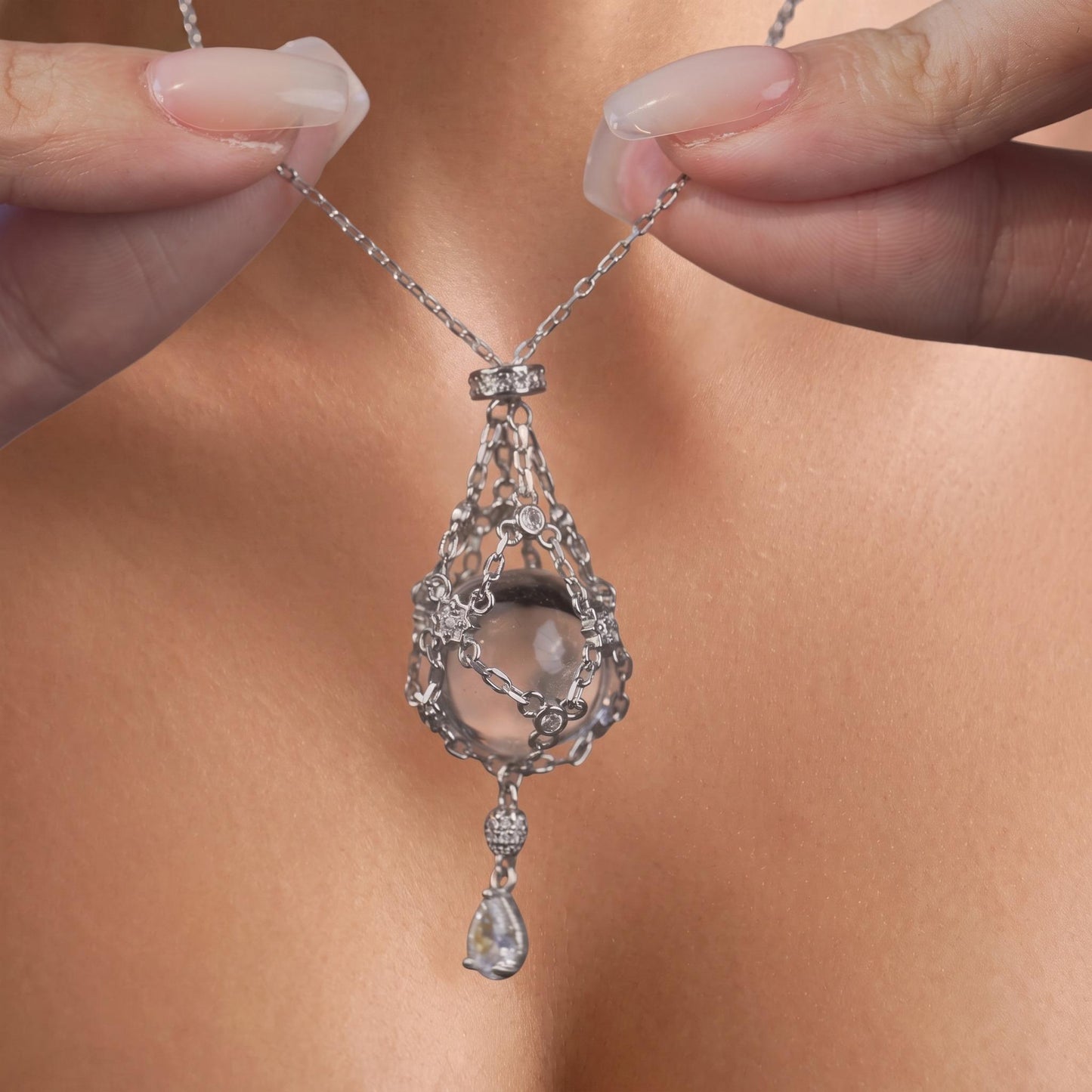 AC Natural Crystal Pouch Necklace