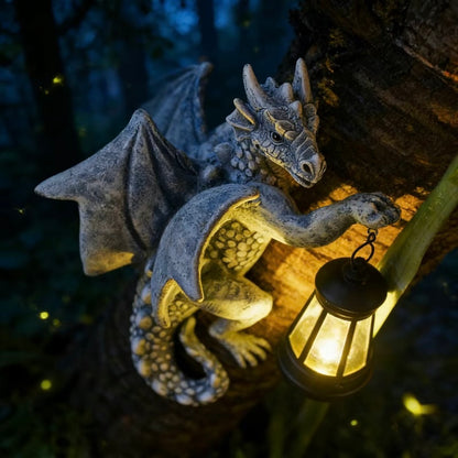 Garden Decor Dragon Hugging Tree Garden Statue with Solar Lantern