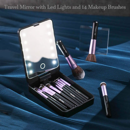 💖Hot Sale 50% OFF💖Travel Makeup Brush Set with LED light