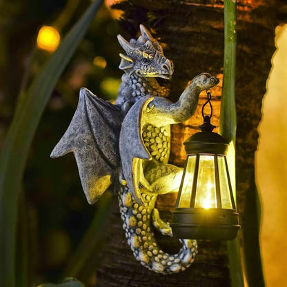 Garden Decor Dragon Hugging Tree Garden Statue with Solar Lantern