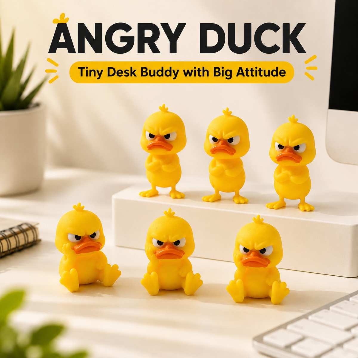 2026 New 3D Printing Angry Duck Toy Yellow Statue White Eyed Funny Duck, Humorous Indoor Outdoor Christmas Home and Car Decor