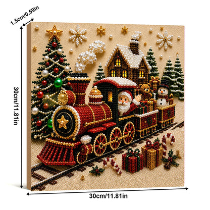 Christmas Train DIY Pearl Painting Art Kits for Home Wall Decor 30x30cm With Frame