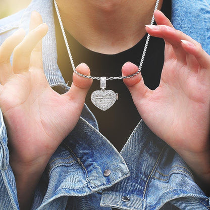 Iced Heart Photo Lockets Memory Pendant