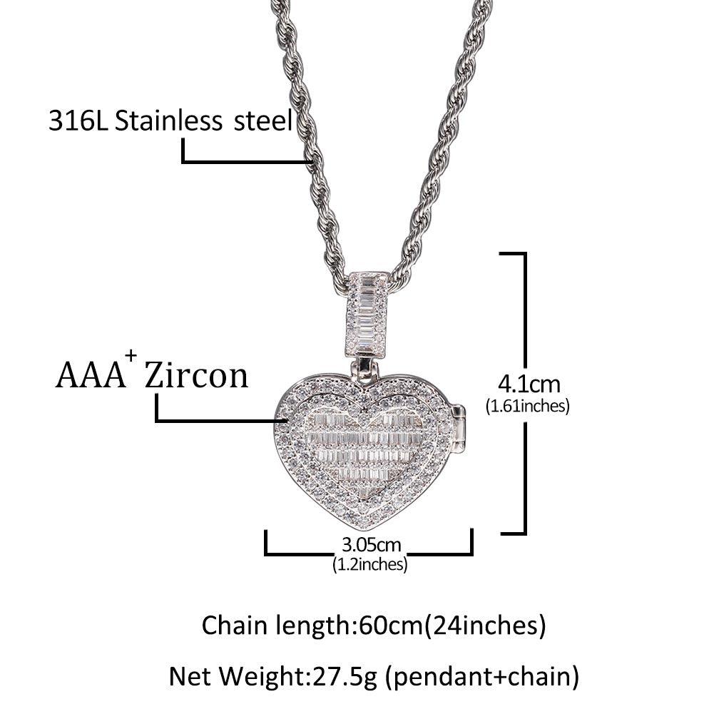 Iced Heart Photo Lockets Memory Pendant