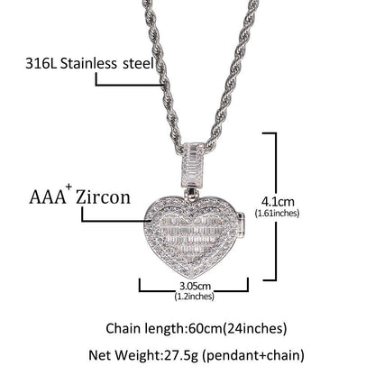 Iced Heart Photo Lockets Memory Pendant