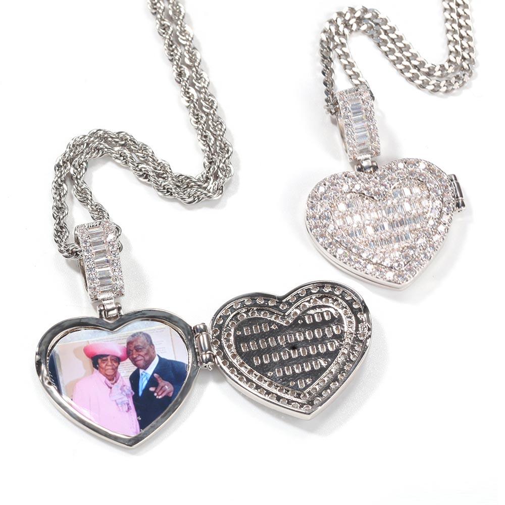 Iced Heart Photo Lockets Memory Pendant