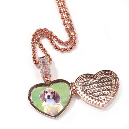 Iced Heart Photo Lockets Memory Pendant