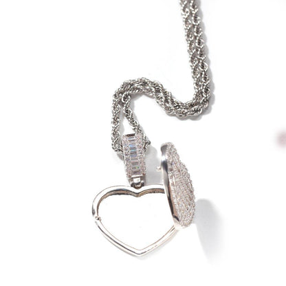 Iced Heart Photo Lockets Memory Pendant
