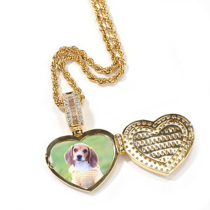 Iced Heart Photo Lockets Memory Pendant