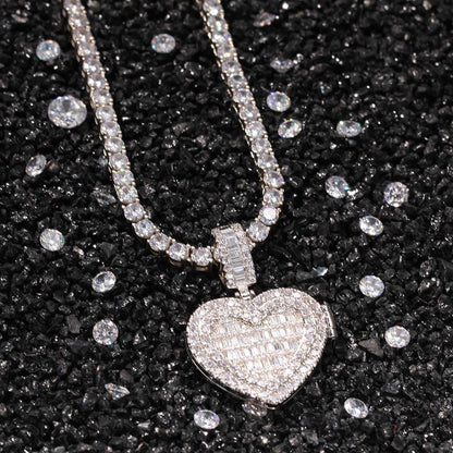 Iced Heart Photo Lockets Memory Pendant