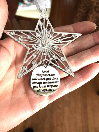 Crystal Star Neighbor Ornament: Silver Plated Thank You Gift