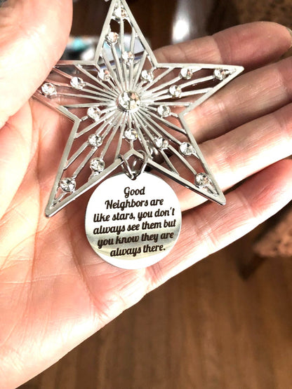 Crystal Star Neighbor Ornament: Silver Plated Thank You Gift