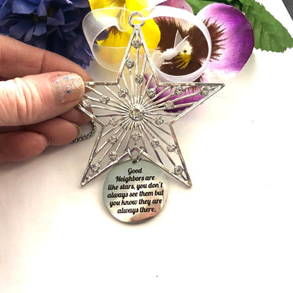 Crystal Star Neighbor Ornament: Silver Plated Thank You Gift