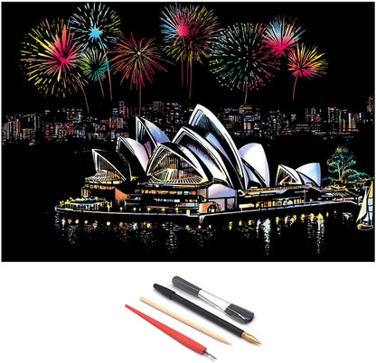 Scratch Painting kits, Craft Art Set, Rainbow Art Painting Paper for Kids Adults