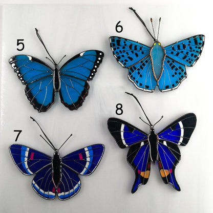 Peleides blue morpho butterfly suncatcher, stained glass window hangings, unique Mother's Day gift, gift for mom, handmade home decor