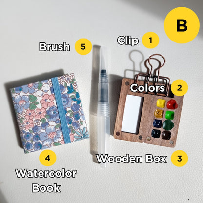 Travel Watercolor Set, Aquarelle Paint Set, Mini Watercolor Sketchbook, Watercolor Brush, Pocket Watercolor Set