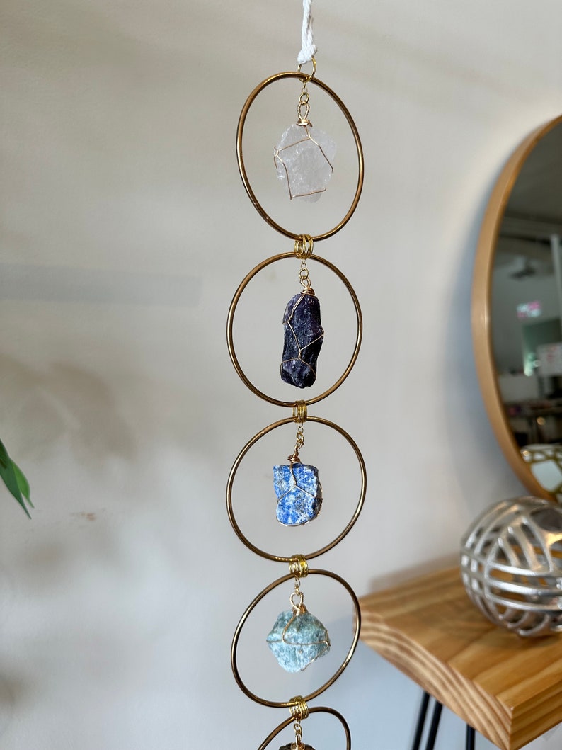 7 Chakra Crystal Hanging, Christmas Gift, Boho Home Decor, Seven Chakra Suncatcher, Meditation Wall Hanging, Natural Gemstones