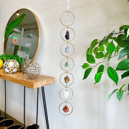 7 Chakra Crystal Hanging, Christmas Gift, Boho Home Decor, Seven Chakra Suncatcher, Meditation Wall Hanging, Natural Gemstones