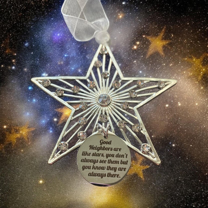 Crystal Star Neighbor Ornament: Silver Plated Thank You Gift