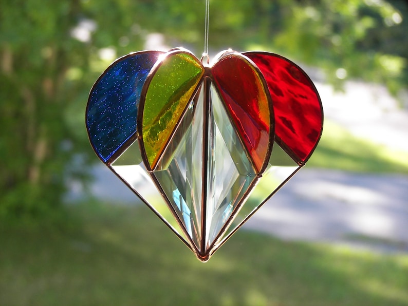 Stained Glass Rainbow Heart, Stained glass heart, Rainbow Heart,Rainbow suncatcher, Heart Suncatcher