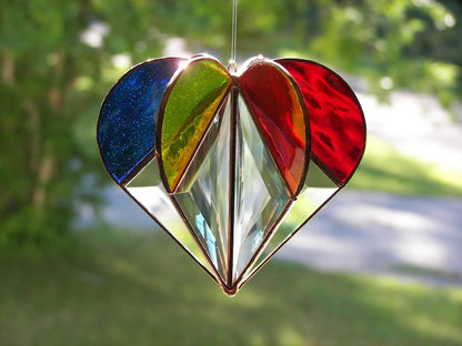 Stained Glass Rainbow Heart, Stained glass heart, Rainbow Heart,Rainbow suncatcher, Heart Suncatcher